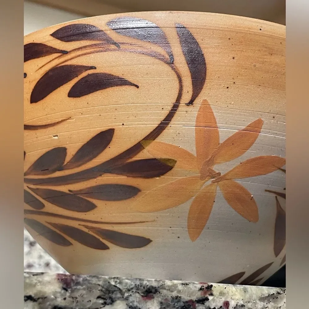 Handcrafted Floral Ceramic Bowl Minimalist Earthy Tones Crafted by Local Potter
